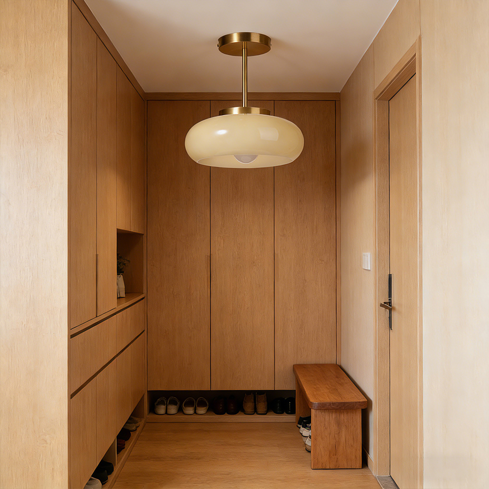 Bauhaus Round Beige Ceiling Light Semi Flush Mount Entryway Lighting