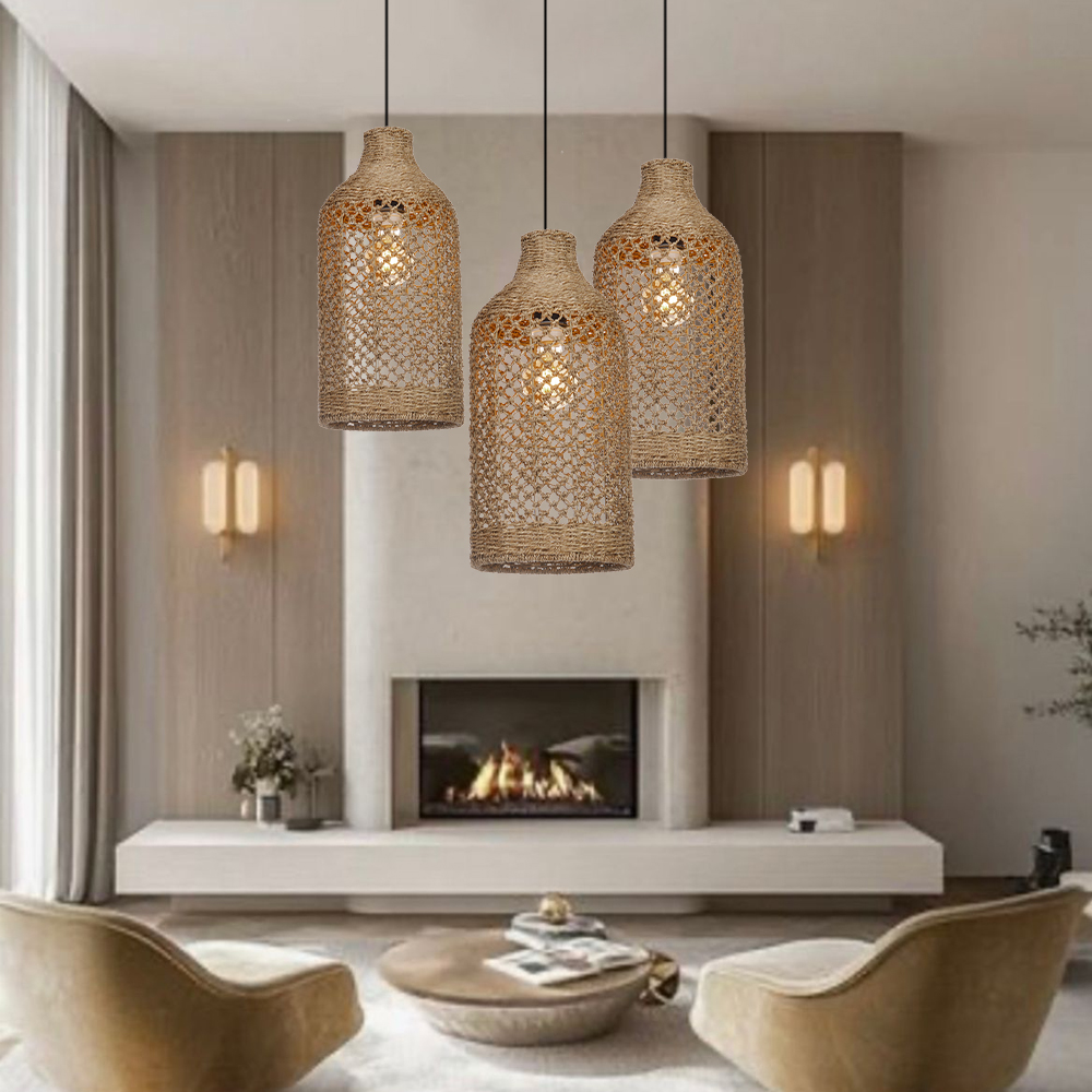 Handmade Rattan Seagrass Chandelier Light for Dining Room