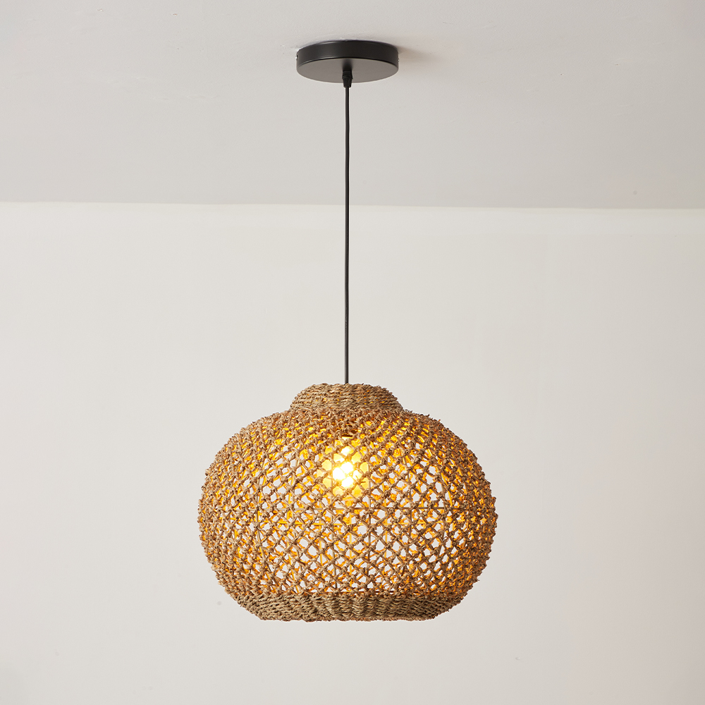 Rustic Rattan Seagrass Pendant Lights Wabi-sabi Dining Room Chandelier