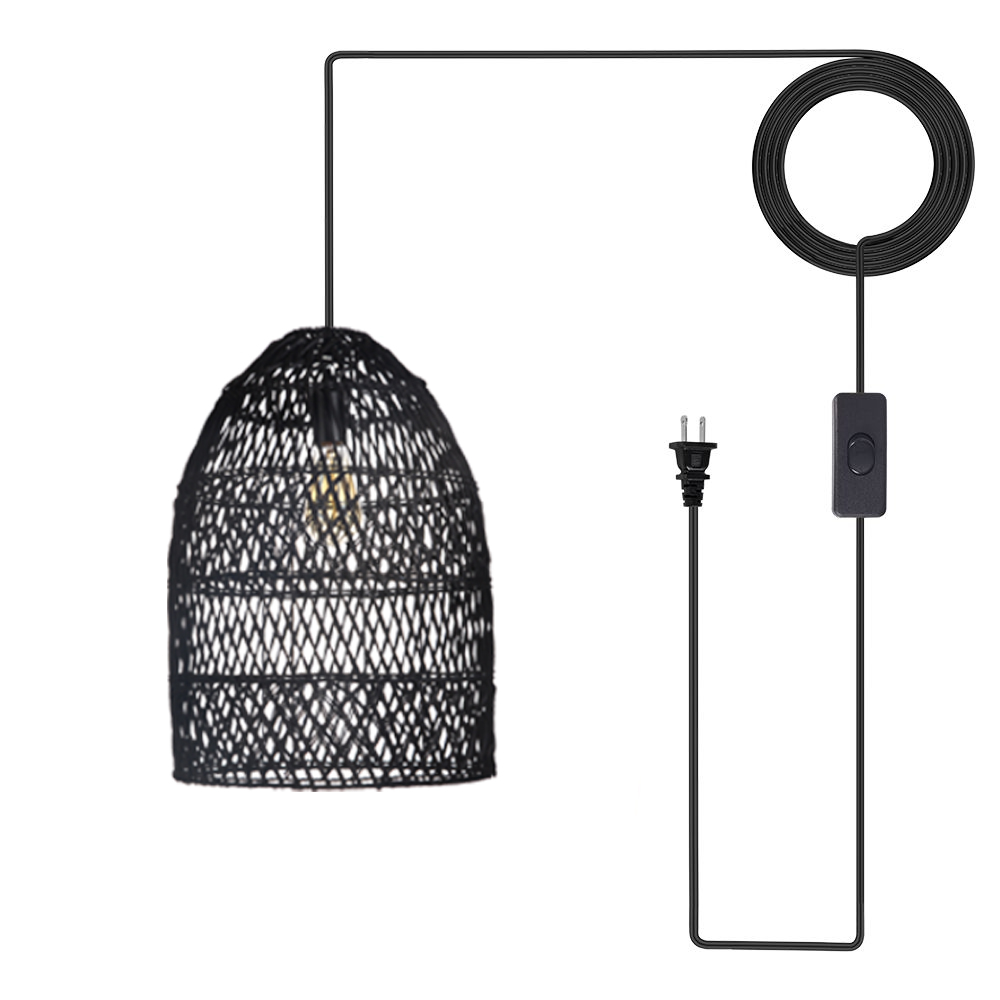 Intricate Black Rattan Lattice Light Artistic Hanging Shade for Dining Room
