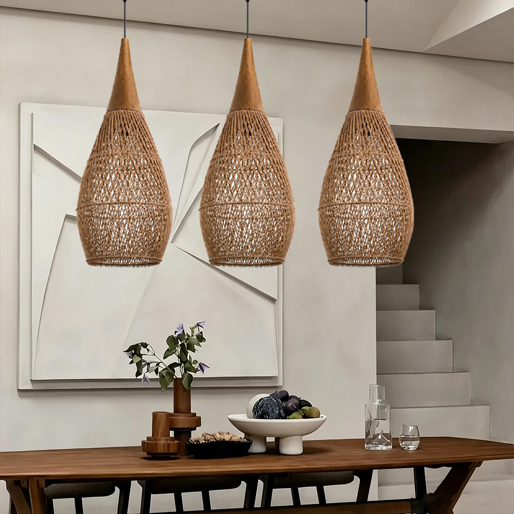 Coastal Rattan Woven Pendant Light  Farmhouse Artisan Natural Lighting for Dining Rooms