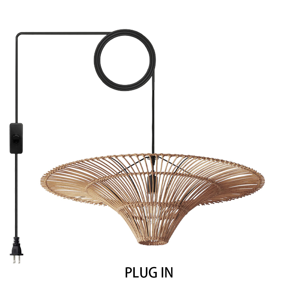 Large Modern Rattan Pendant Light Ceiling Lampshade Wabi-sabi Chandelier