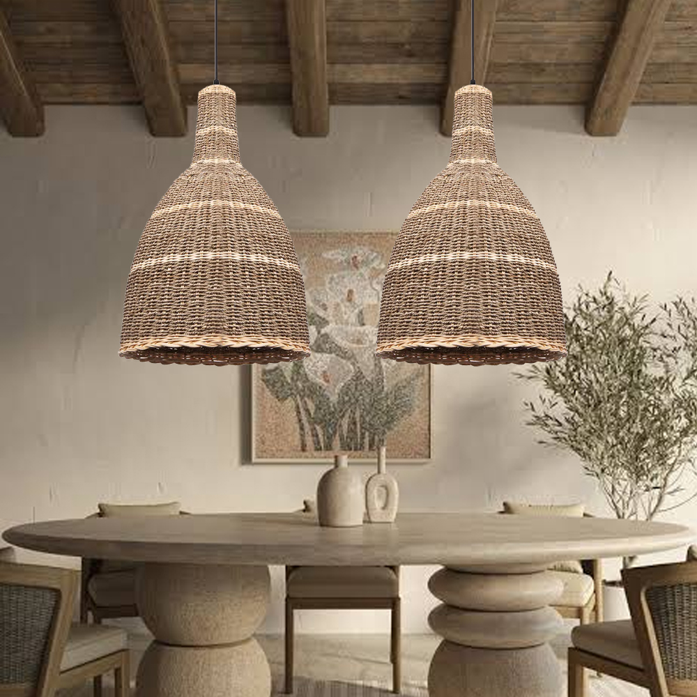 Farmhouse Wabi sabi Rattan Hanging Chandelier Restaurant Pendant Light