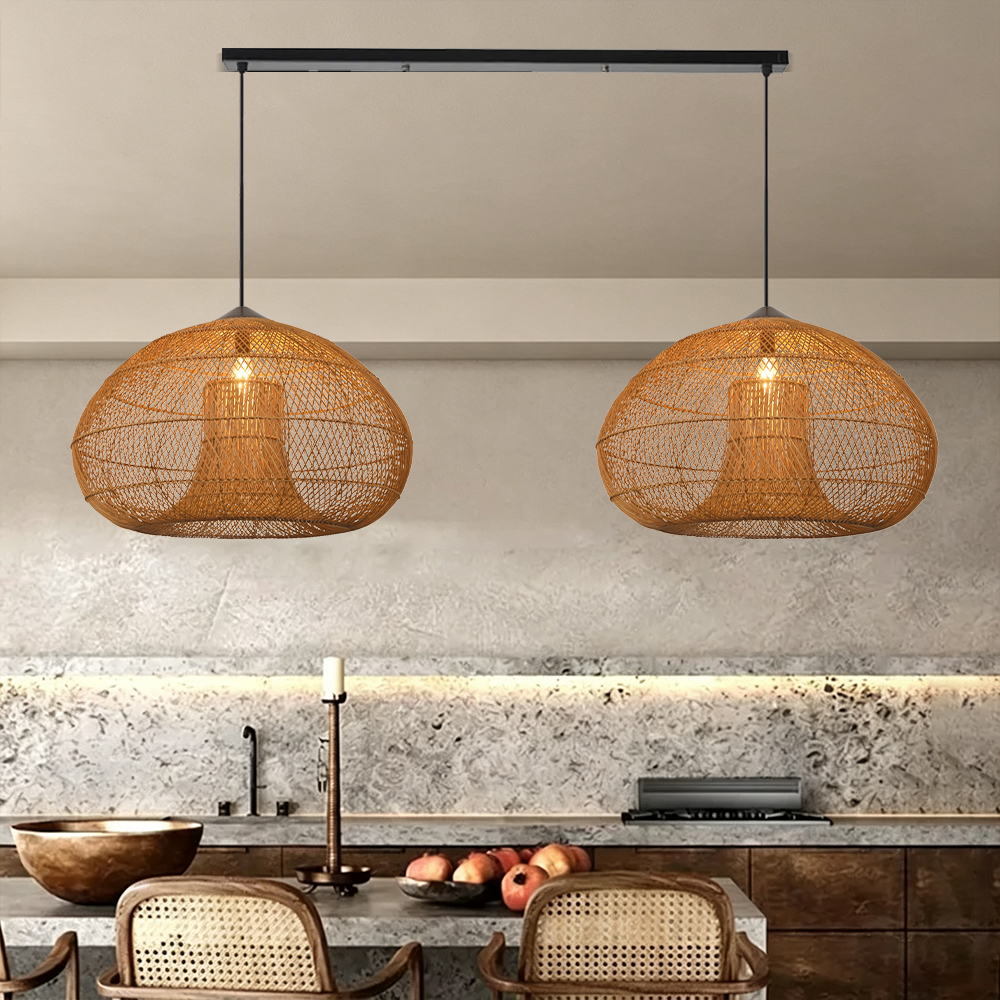 Wabi Sabi Style Retro Dining Room Chandelier Rattan Zen Pendant Light