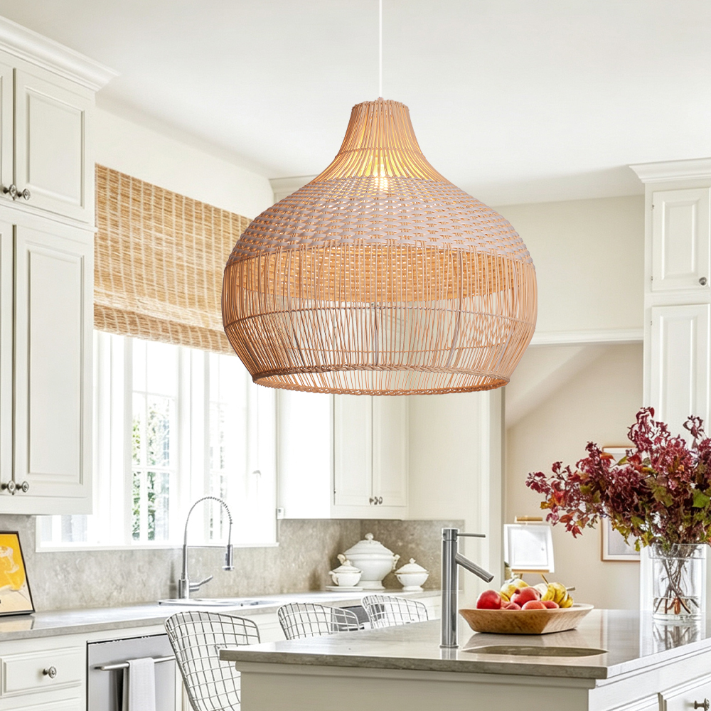 White Rattan Pendant Light Woven Rattan Lampshade