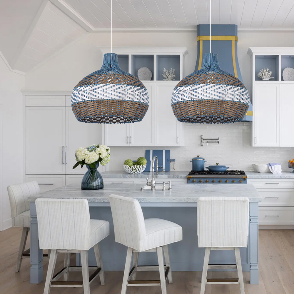 Courtland Blue Rattan Pendant Light Interior Designer Recommended Lamps