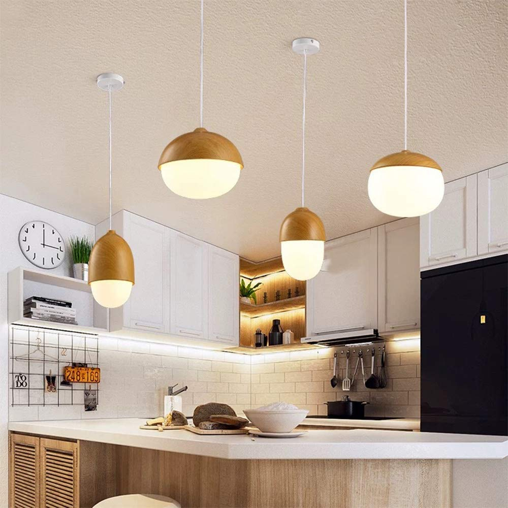 Handmade Wooden LED Hanging Lamp Nut Shaped Pendant Light