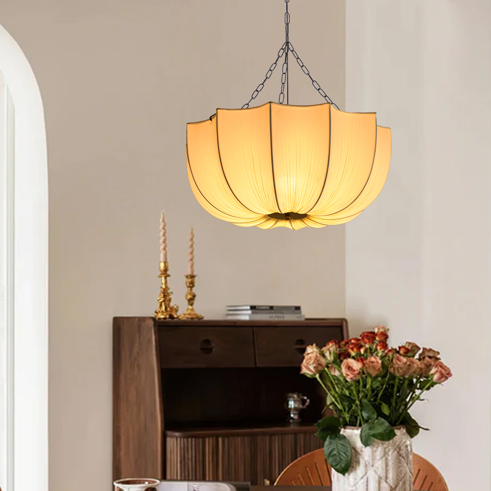 French Vintage Fabric Pendant Light Wabi-sabi Dining Room Decorative Lamps