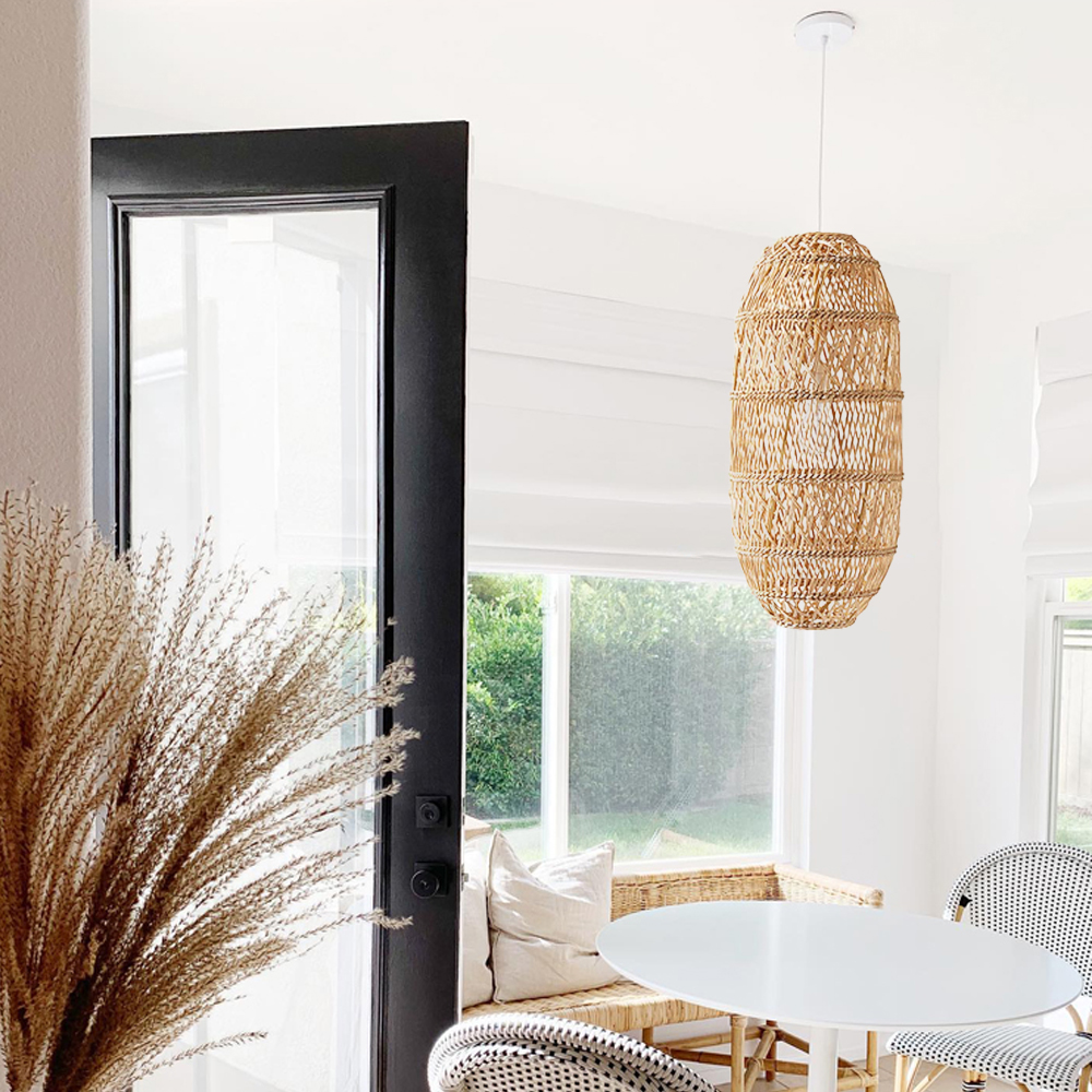 Boho Coastal Luxe Rattan Wicker Pendant Light Modern Farmhouse Lampshade for Sustainable Decor