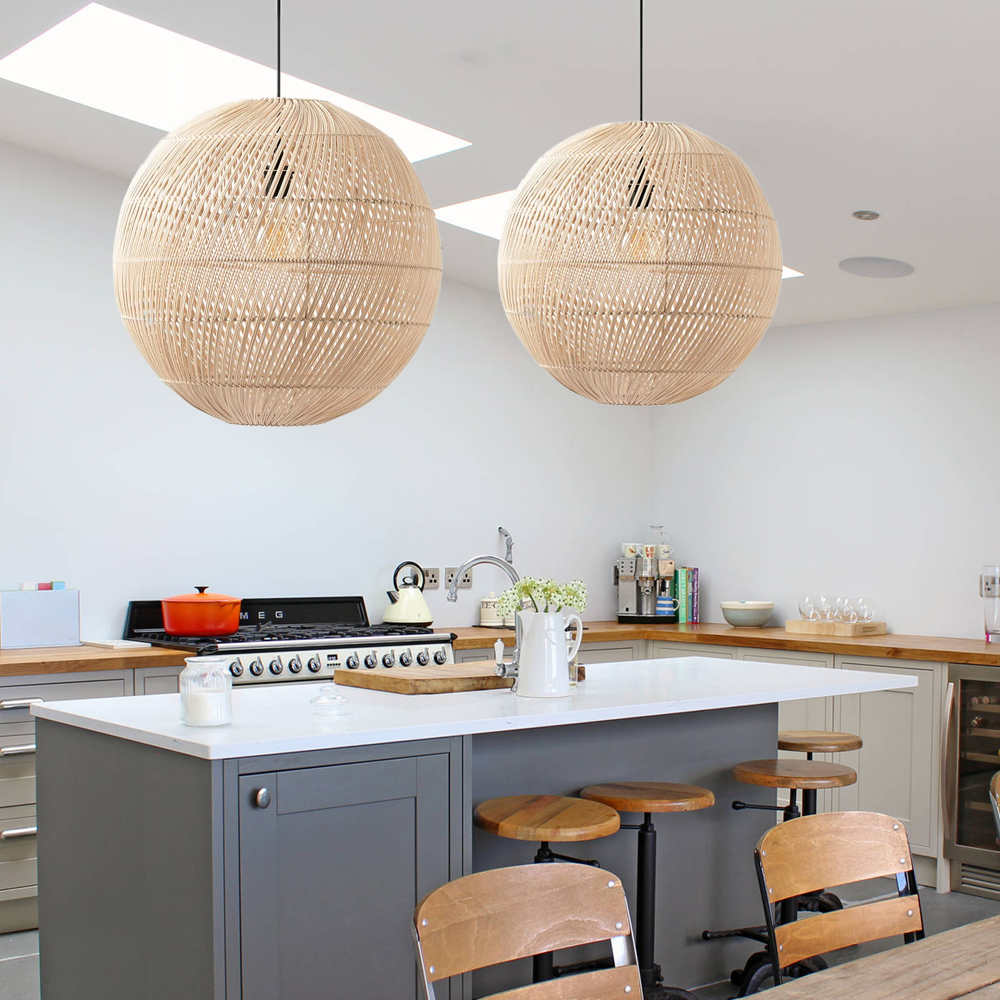 Round Natural Handmade Rattan Chandelier for Living Room