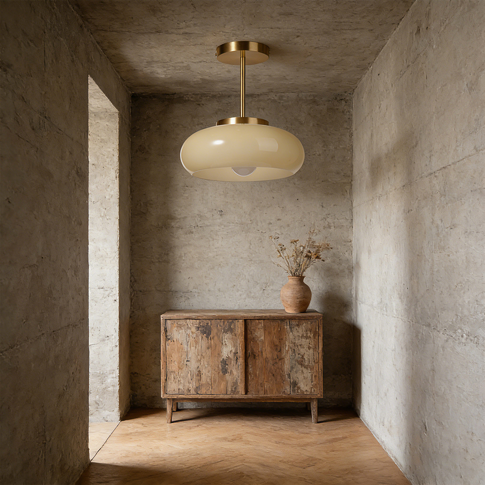Bauhaus Round Beige Ceiling Light Semi Flush Mount Entryway Lighting