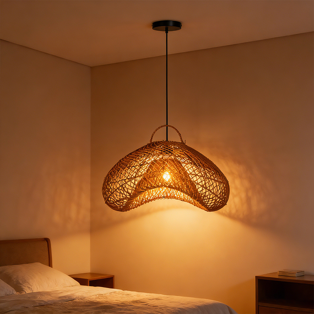 Natural Dark Wicker Rattan Pendant Light Unique Kitchen Island Chandelier