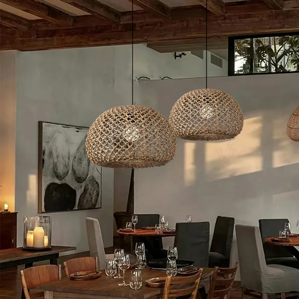 Farmhouse Kitchen Island Chandeliers Wicker Coastal Hanging Pendant Lighting for Restaurants