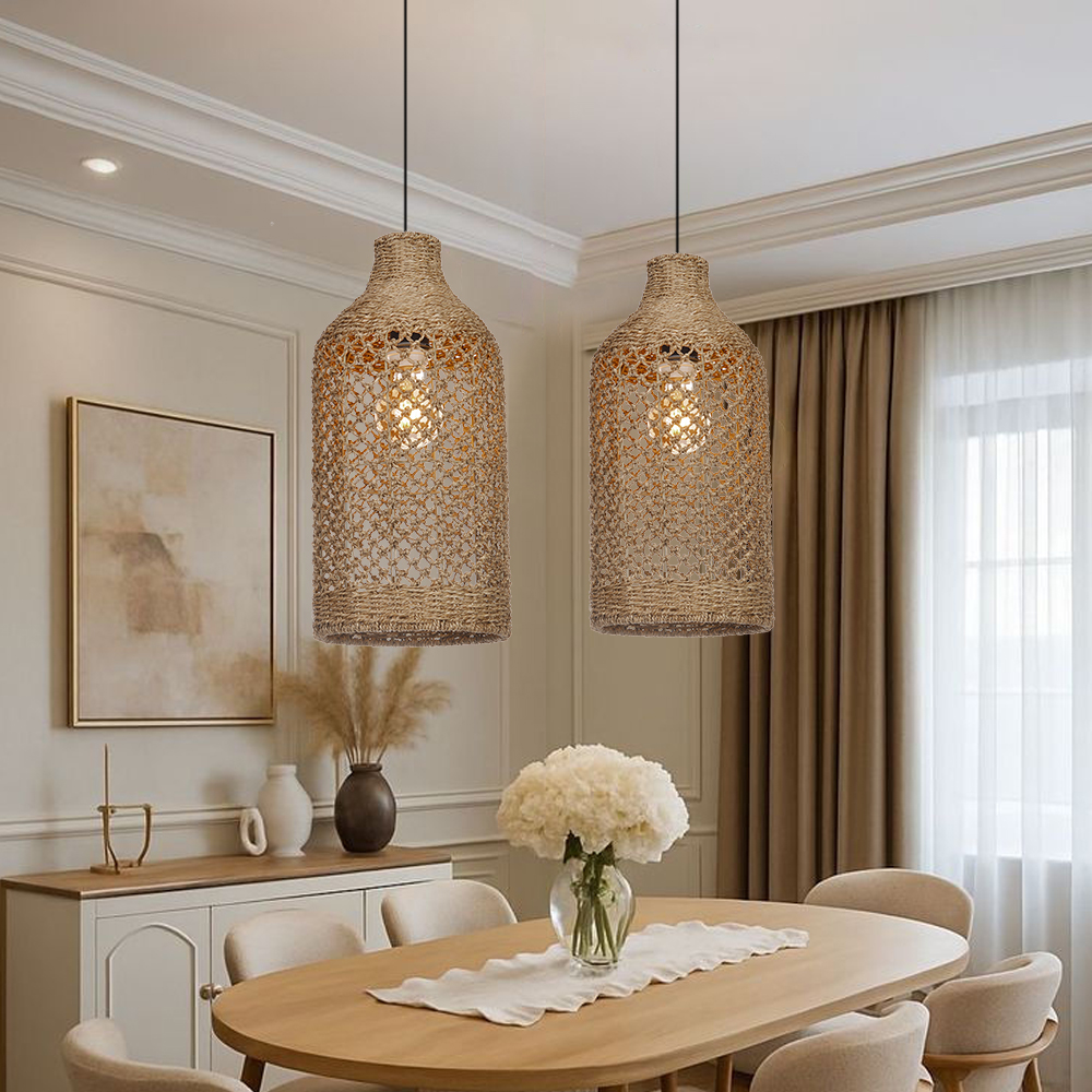 Handmade Rattan Seagrass Chandelier Light for Dining Room