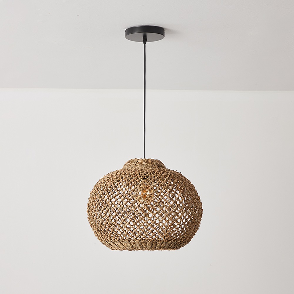 Rustic Rattan Seagrass Pendant Lights Wabi-sabi Dining Room Chandelier