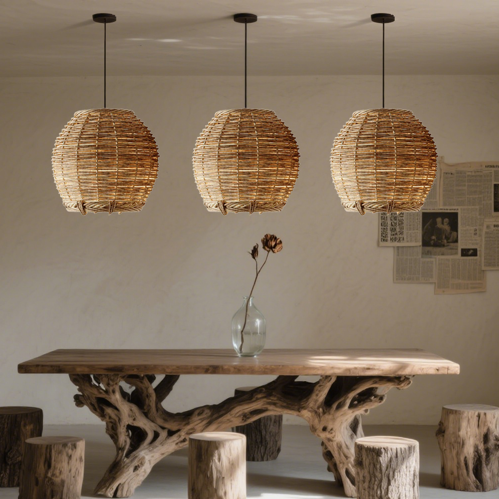 Wabi-Sabi Basket Chandelier Japanese Rattan Pendant Light