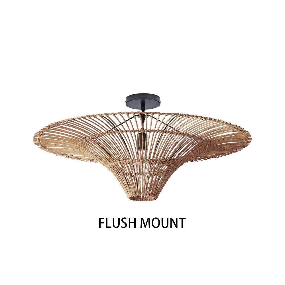 Large Modern Rattan Pendant Light Ceiling Lampshade Wabi-sabi Chandelier