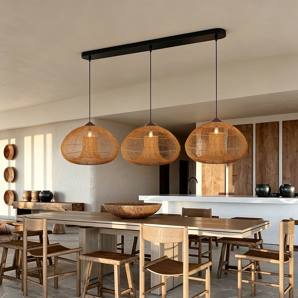Wabi Sabi Style Retro Dining Room Chandelier Rattan Zen Pendant Light
