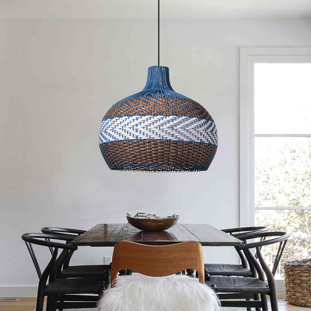 Courtland Blue Rattan Pendant Light Interior Designer Recommended Lamps