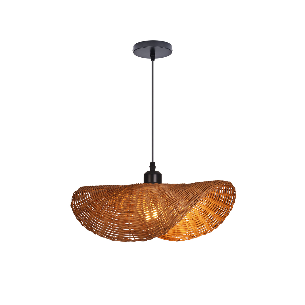 Hat-shaped Rattan Chandelier Wabi Sabi Style Dining Room Wicker Pendant Light Shade
