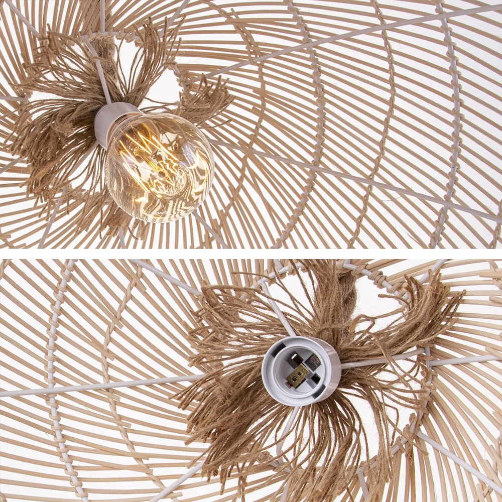 Balinese Natural Rattan Pendant Light for Dining Room Woven Rope Hanging Ceiling Lamp Shade