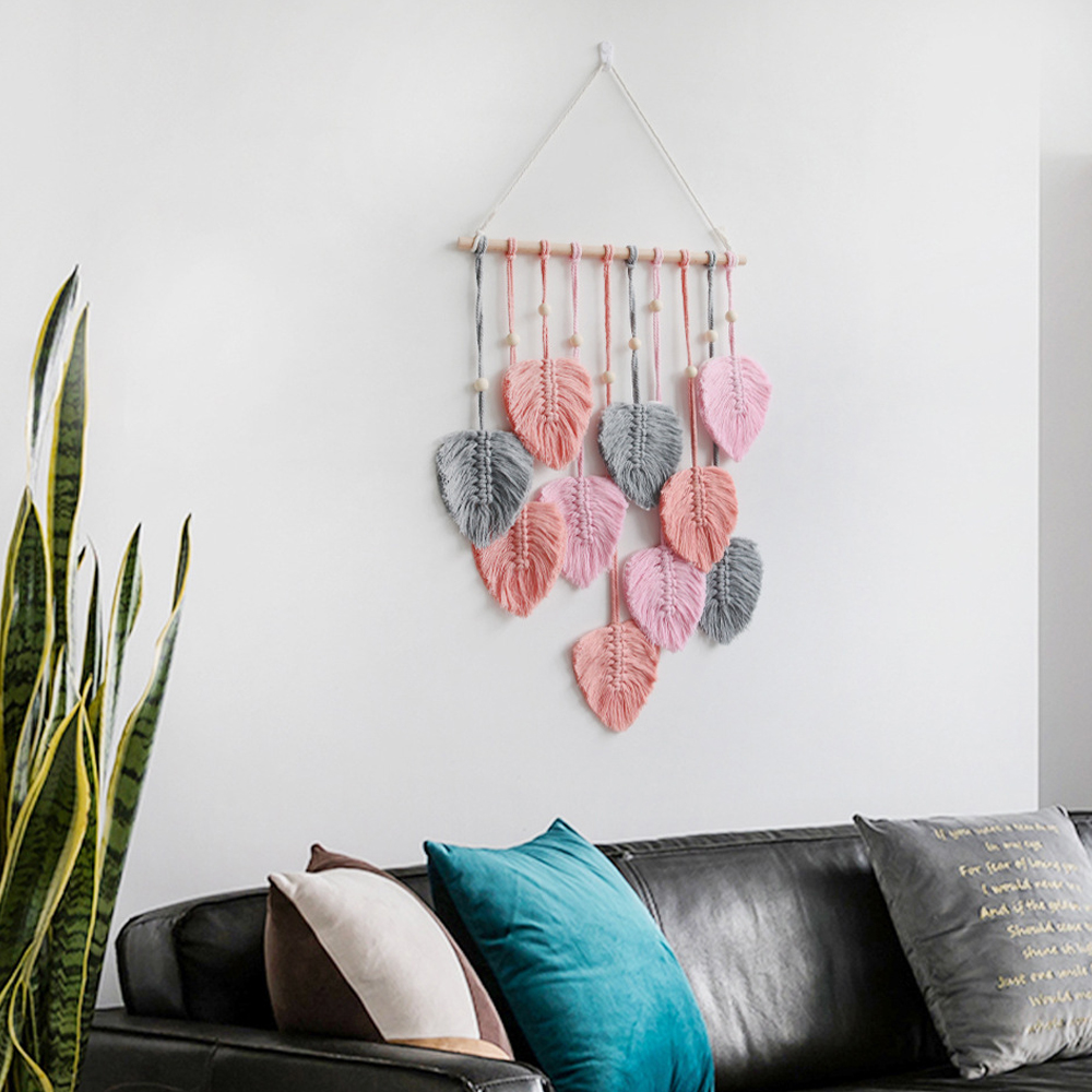 Bohemian Wall Decor Hand-woven Cotton Rope Leaf Tapestry Living Room Design
