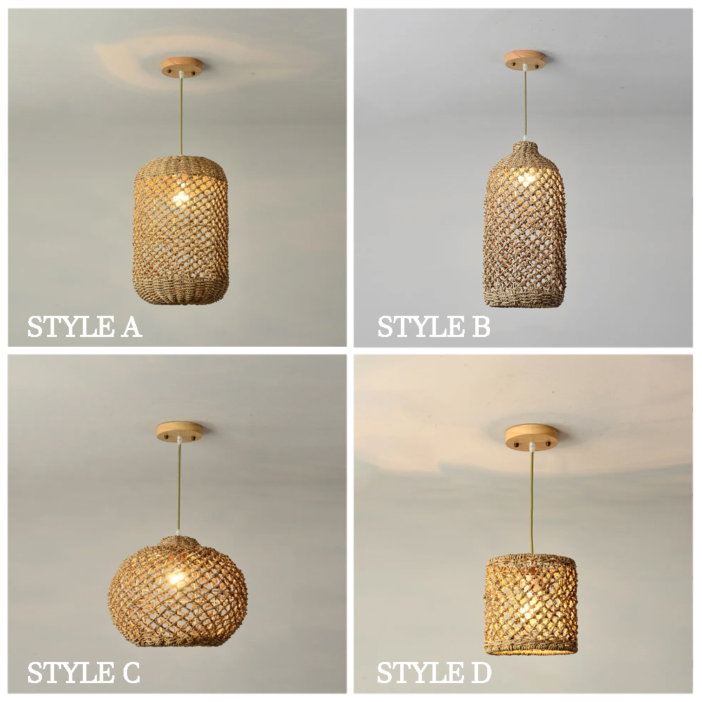 Hand-woven Hollow Rattan Pendant Light Vintage Small Chandelier For Dining Room