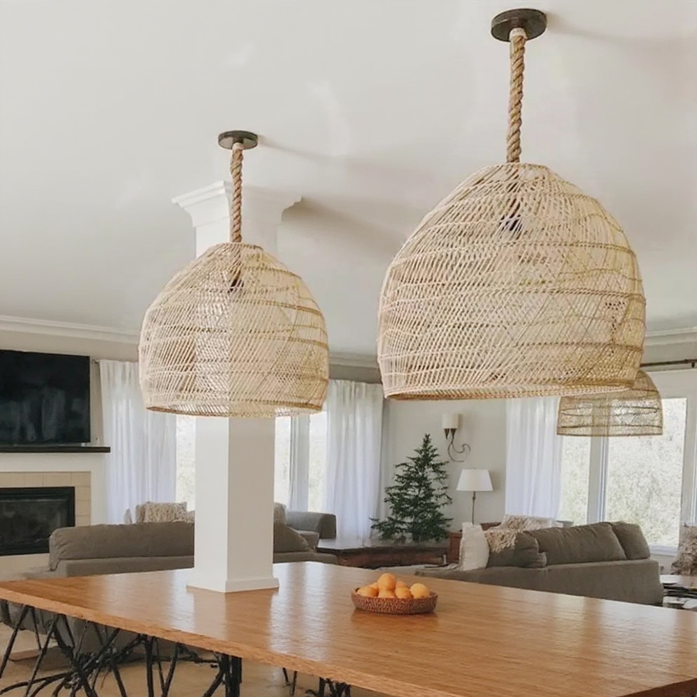 Handemade Rattan  Rope Light Pendant Lampshade For Kitchen Island