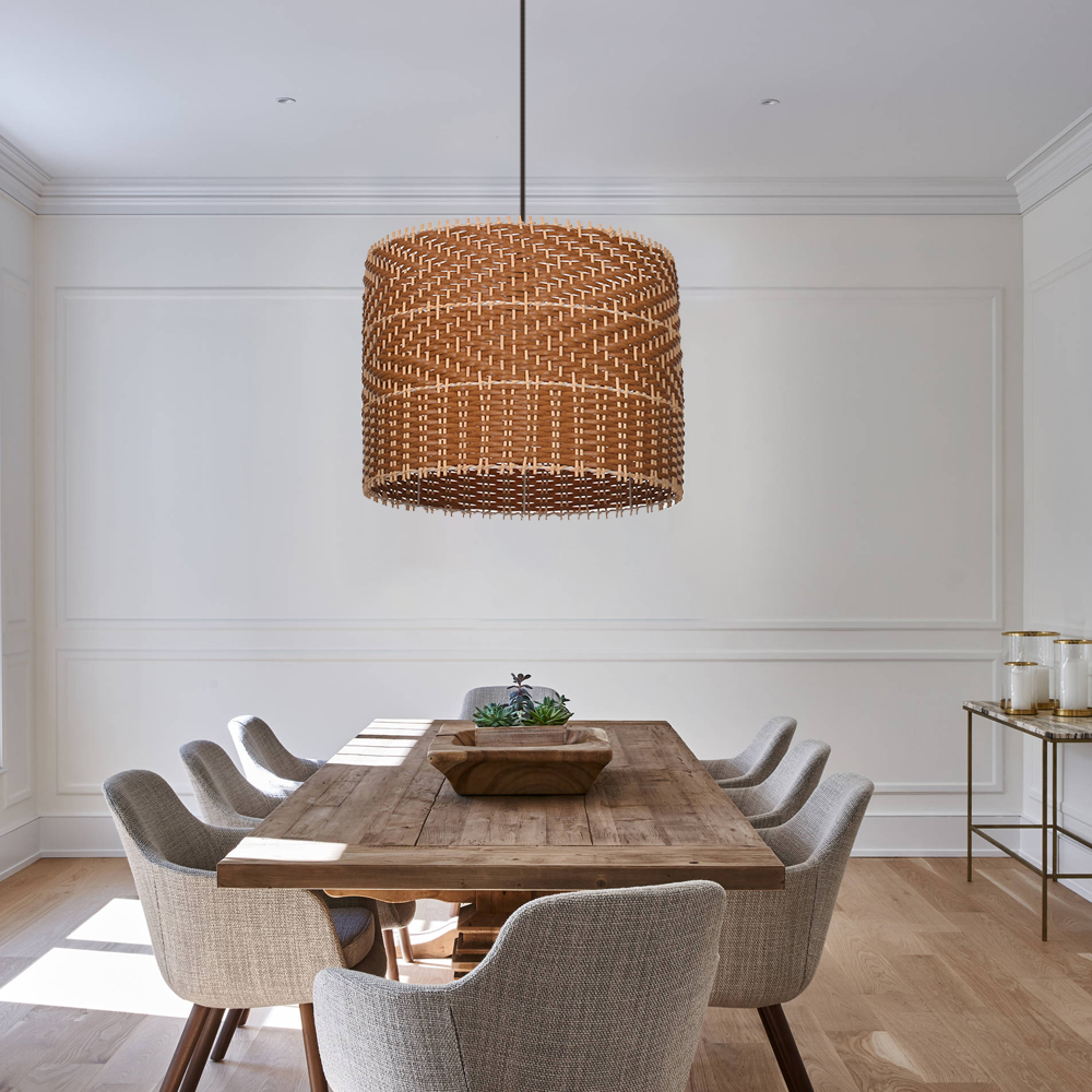 Japandi Creative Round Rattan Hanging Lamp for Dining Rooms and Kitchens