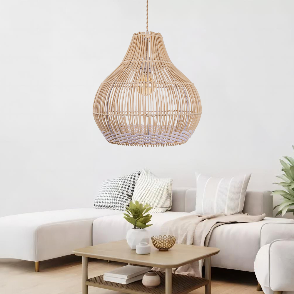 Farmhouse Style Rattan Pendant Light Simple Modern Hanging Lamp
