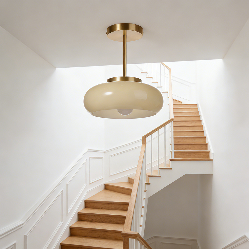 Bauhaus Round Beige Ceiling Light Semi Flush Mount Entryway Lighting