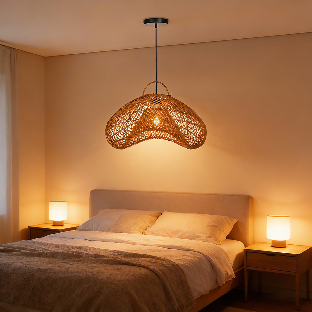 Natural Dark Wicker Rattan Pendant Light Unique Kitchen Island Chandelier