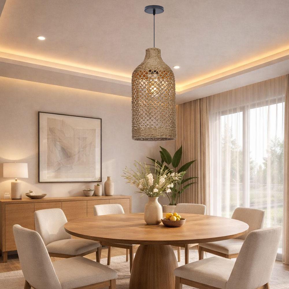 Handmade Rattan Seagrass Chandelier Light for Dining Room