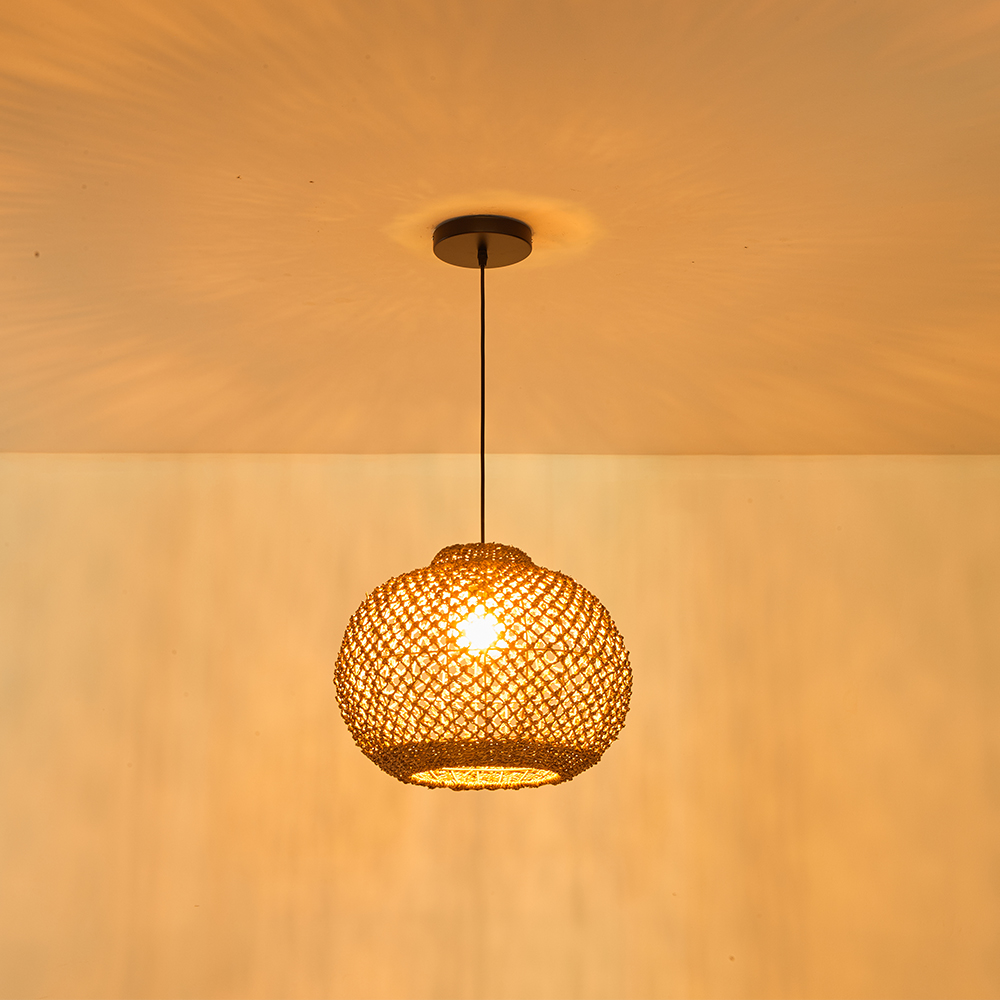 Rustic Rattan Seagrass Pendant Lights Wabi-sabi Dining Room Chandelier