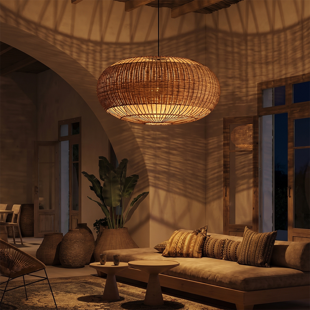 Café Decor Rattan Pendant Light Commercial Restaurant Wabi Sabi Style Hanging Lamps