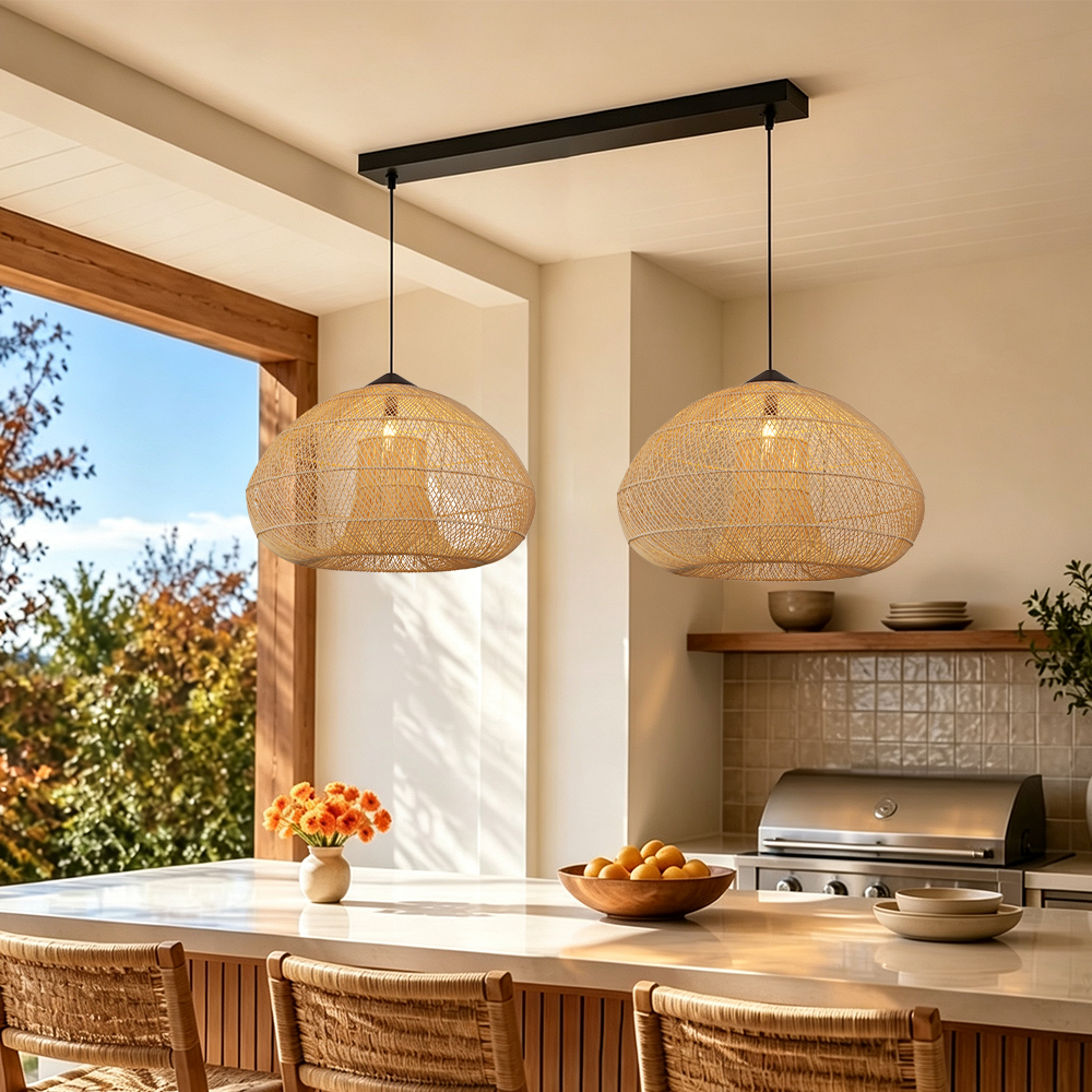 Wabi Sabi Style Retro Dining Room Chandelier Rattan Zen Pendant Light