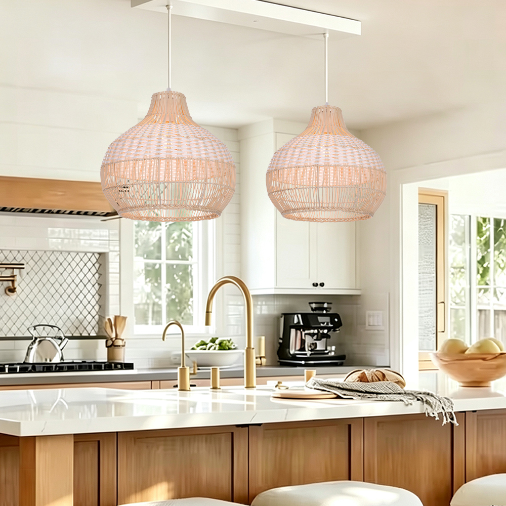 White Rattan Pendant Light Woven Rattan Lampshade