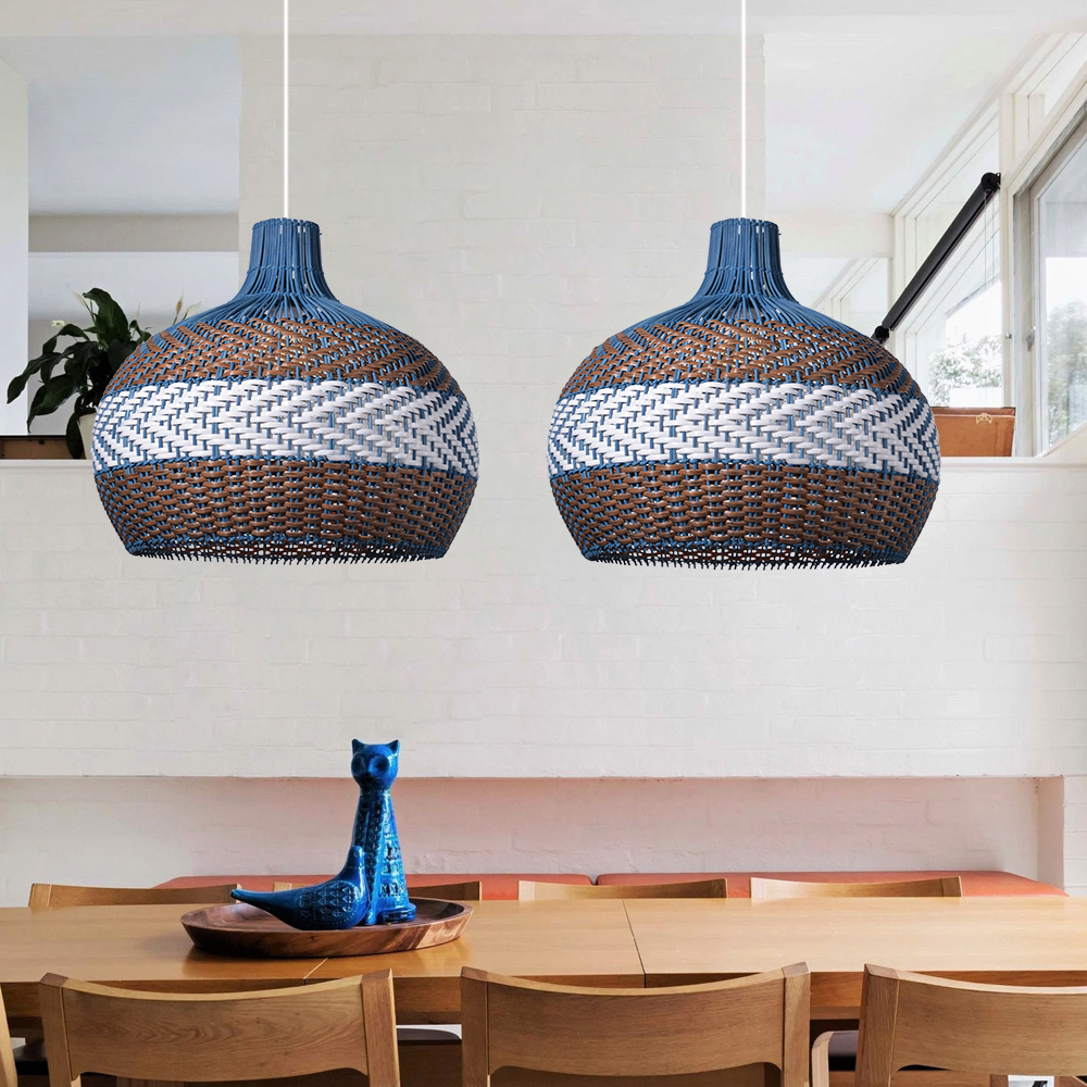Courtland Blue Rattan Pendant Light Interior Designer Recommended Lamps