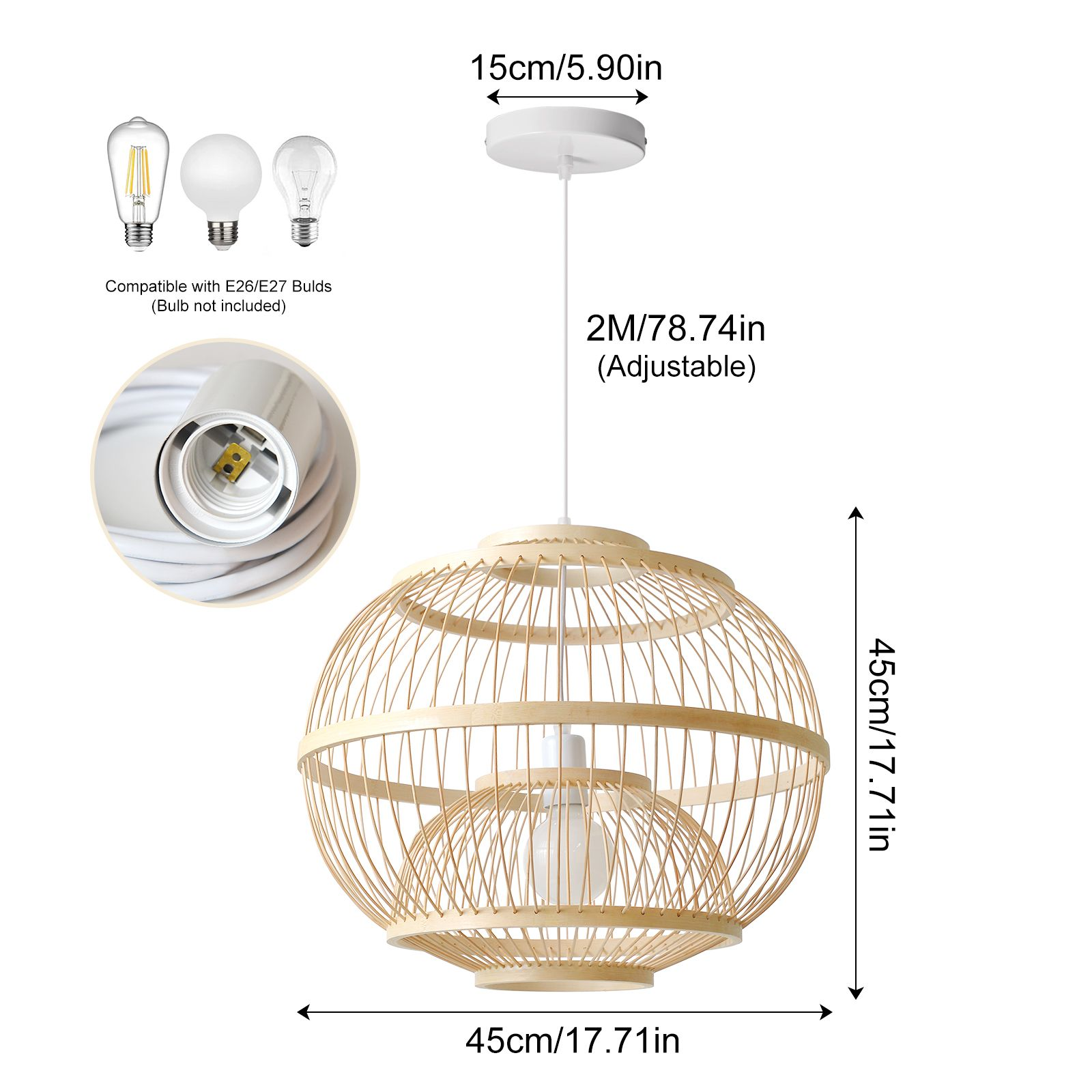 Lantern Pendant Lampshade Japanese Bamboo Hanging Light Fixture
