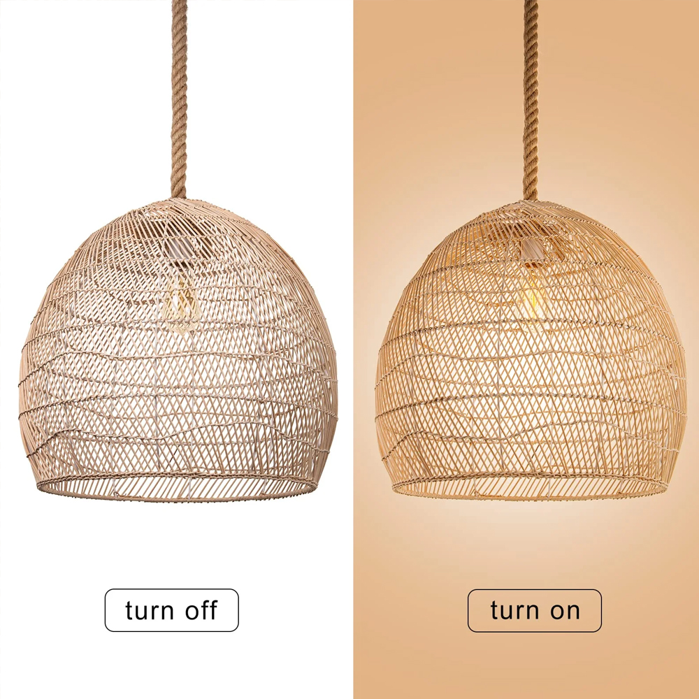 Balinese Natural Rattan Pendant Light for Dining Room Woven Rope Hanging Ceiling Lamp Shade
