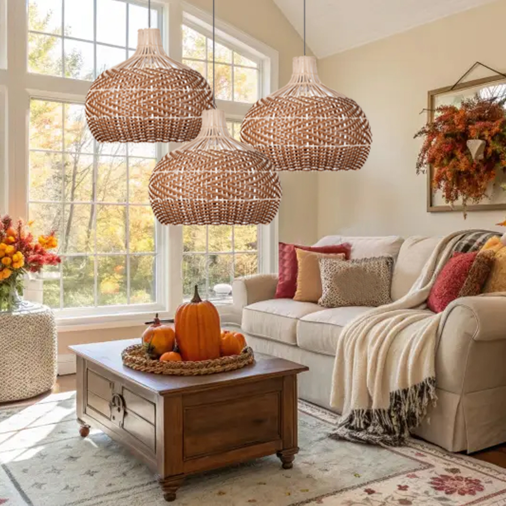 Beautiful Rattan Pendant Light over the Kitchen Counter