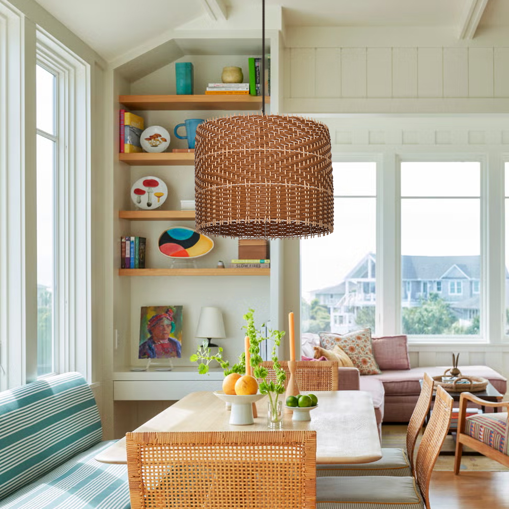 Japandi Creative Round Rattan Hanging Lamp for Dining Rooms and Kitchens