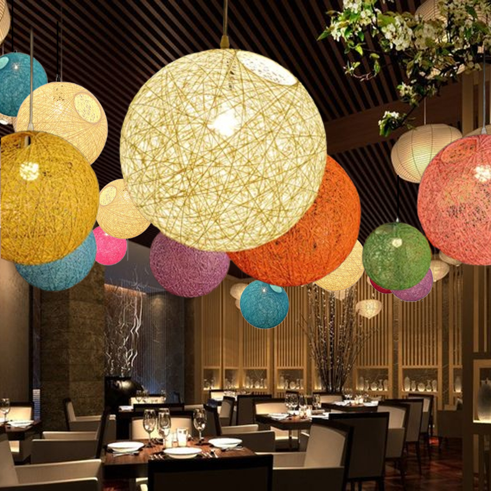 Rattan Pendant Light Hemp Rope Sphere Lighting