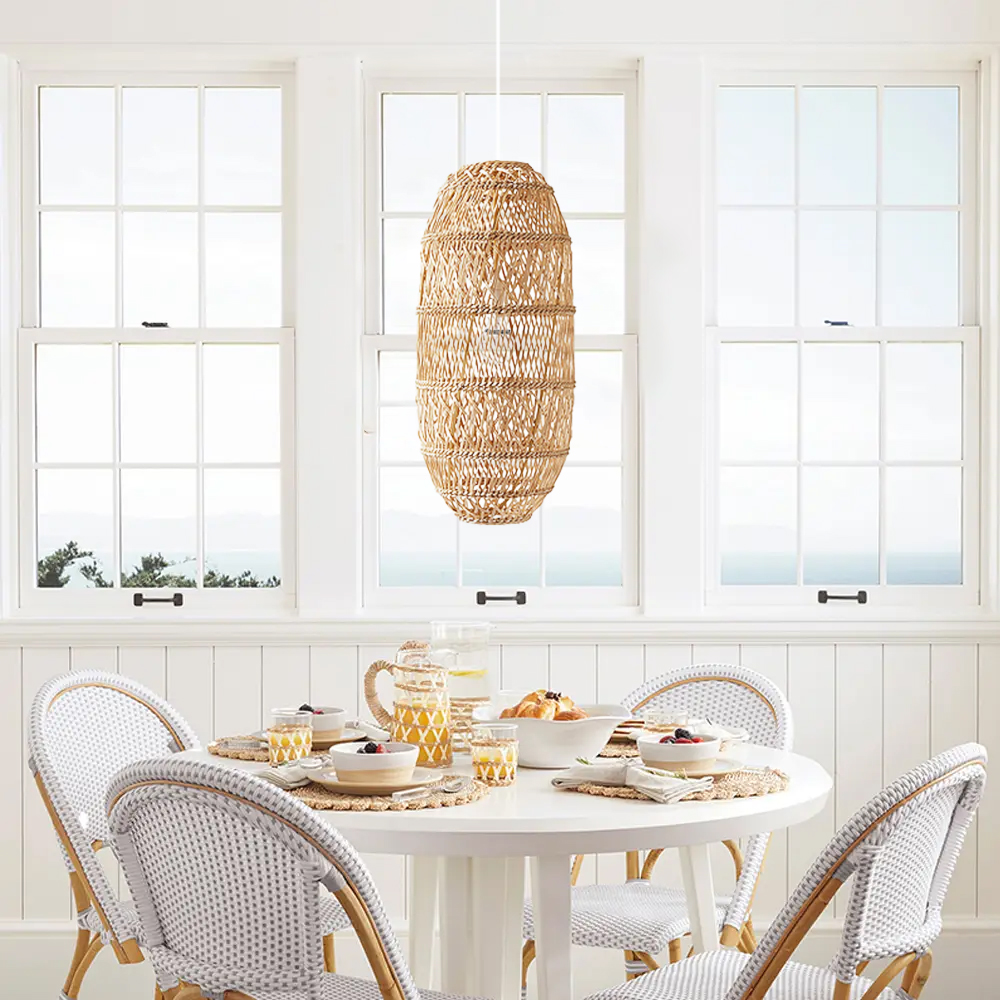 Boho Coastal Luxe Rattan Wicker Pendant Light Modern Farmhouse Lampshade for Sustainable Decor