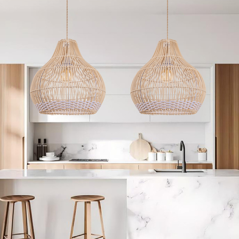 Farmhouse Style Rattan Pendant Light Simple Modern Hanging Lamp