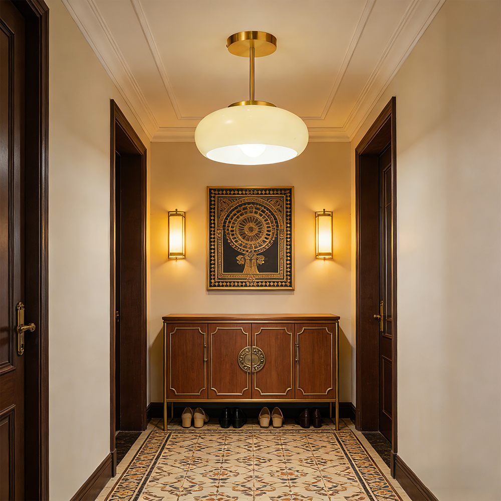 Bauhaus Round Beige Ceiling Light Semi Flush Mount Entryway Lighting