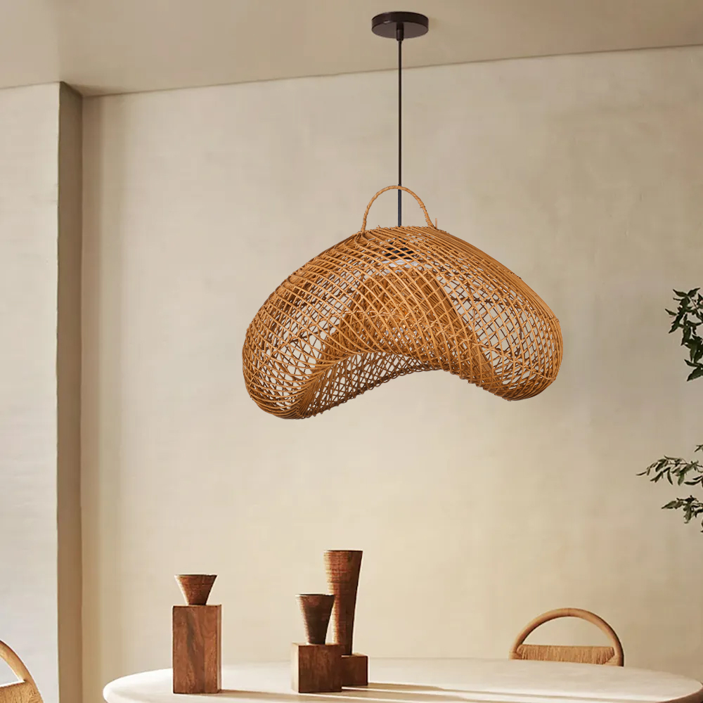 Natural Dark Wicker Rattan Pendant Light Unique Kitchen Island Chandelier