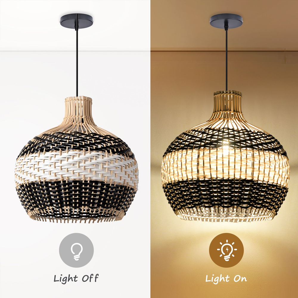 Sophisticated Black and White Rattan Pendant Light Interior Kitchen Island Design