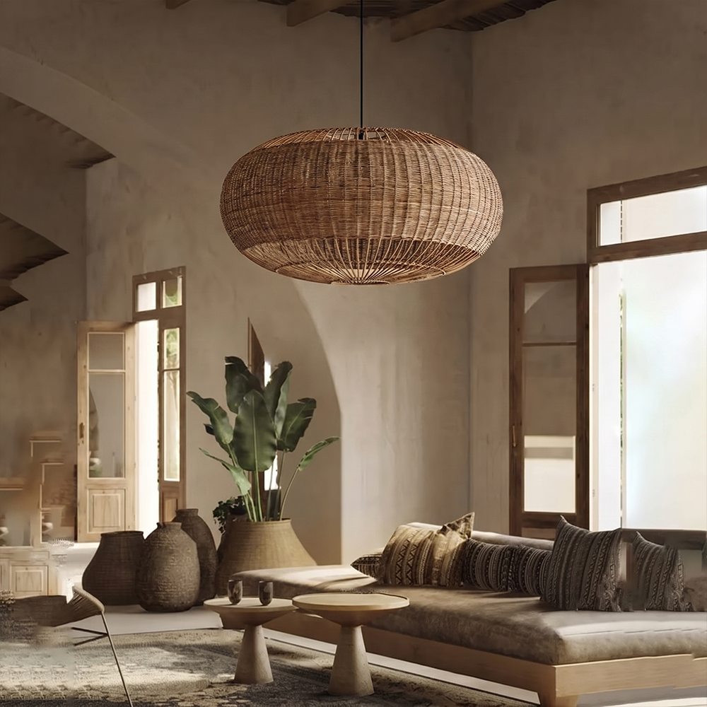 Coastal Home Lighting Kitchen Island Rattan Pendant Light Natural Retro Luxurious Chandelier Wabi-sabi Style