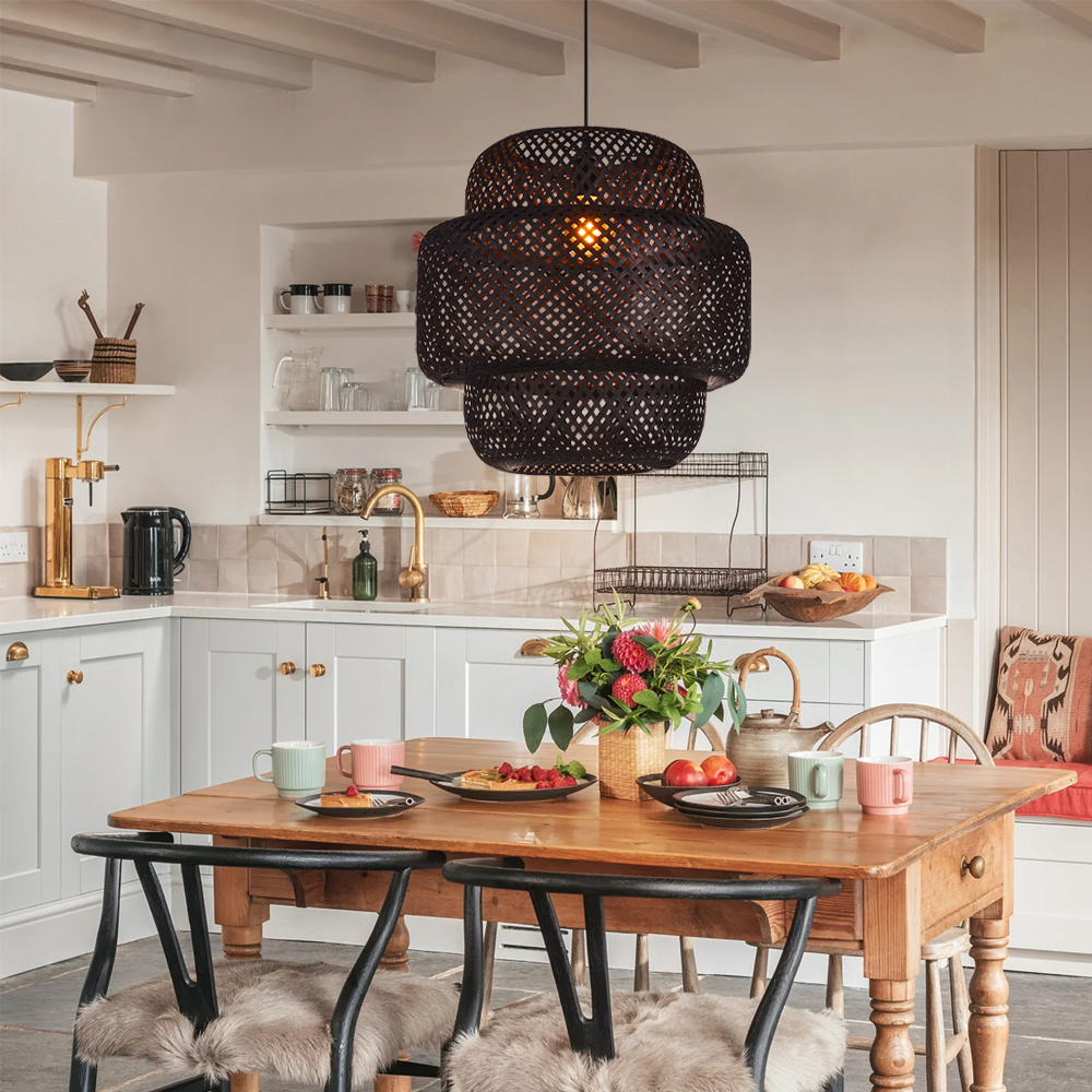 Sustainable Black Bamboo Pendant Light Chandelier Home Decor Eco-Friendly Lighting